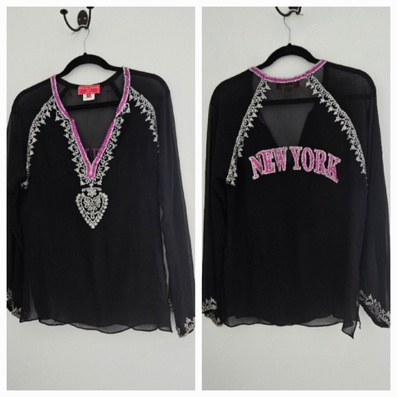 Monisha Jaising × Tabla Sheer Black Sequin New York Embellished Tunic Top - Picture 1 of 12